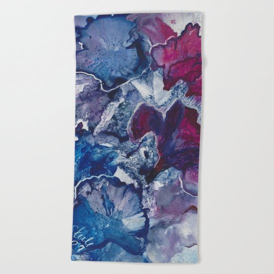 Blue and Red Abstract encaustic flowers Beach Towel