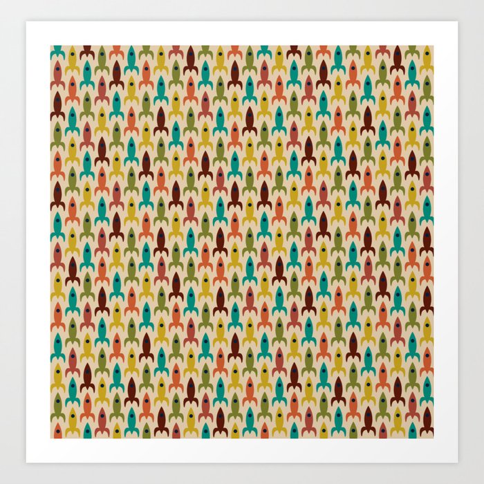 Little Rockets - Atomic Age Mid-Century Modern Pattern in Mid Mod Multicolour  Art Print