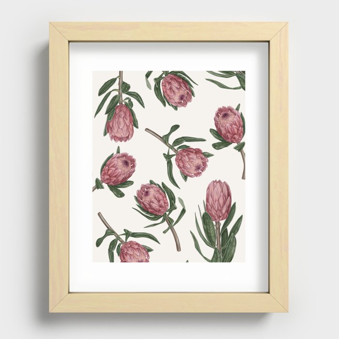 Pink protea pattern Recessed Framed Print