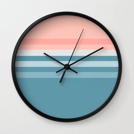 Taina - Blue Pink Summer Vibes Retro Stripes Colourful Art Design  Wall Clock