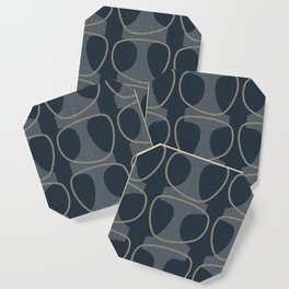 Mid Century Abstract Ovals in Navy, Blue and Grey Coaster