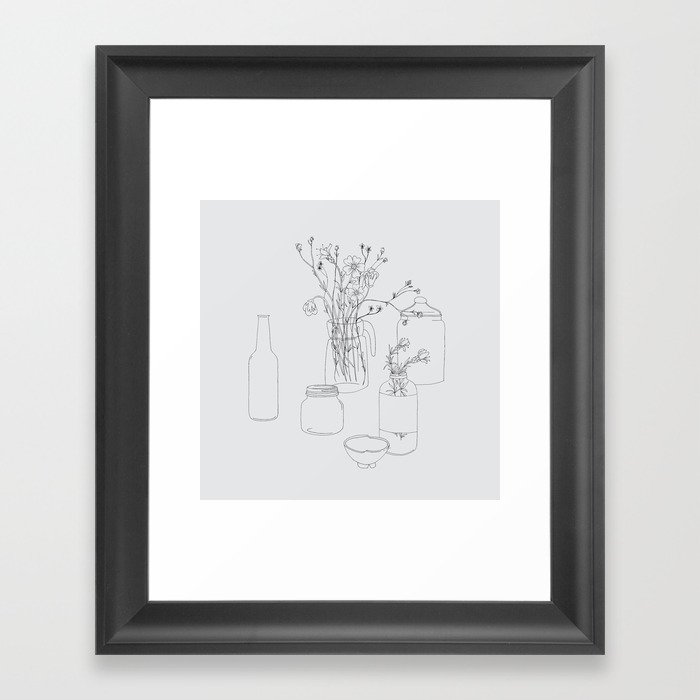 Flowers and jars Framed Art Print