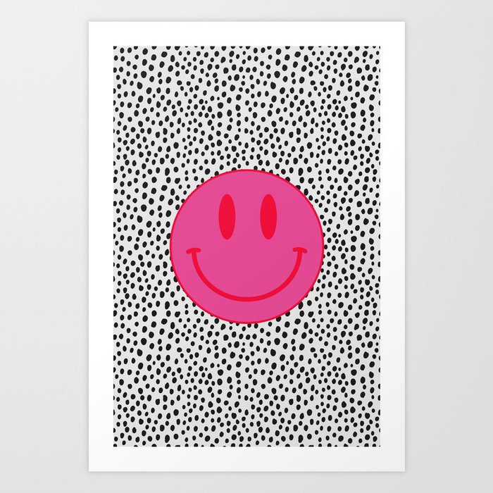 Large Pink and Orange Groovy Smiley Face Pattern - Retro Aesthetic Poster  by Aesthetic Wall Decor by SB Designs