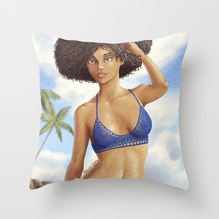 Afro girl bikini Throw Pillow