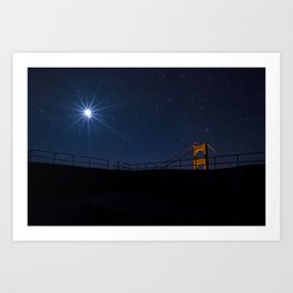 Peeking Bridge Art Print | Photo, Moon, Sanfrancisco, Nightsky, Moonlight, Starrysky, Photograph, Nighttime, Northerncalifornia, California 