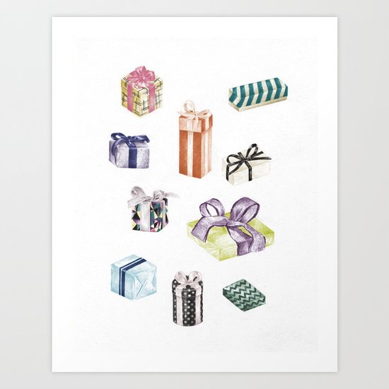 Birthday Presents Colour by Chrissy Curtin Art Print