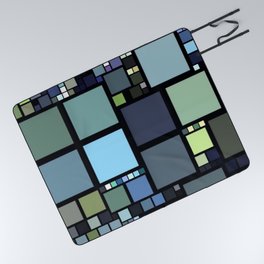 Analogous Color Block/Tile Art (muted shades of green, blue, slate blue, and grays) Picnic Blanket