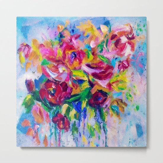 Abstract Colorful Flowers Metal Print