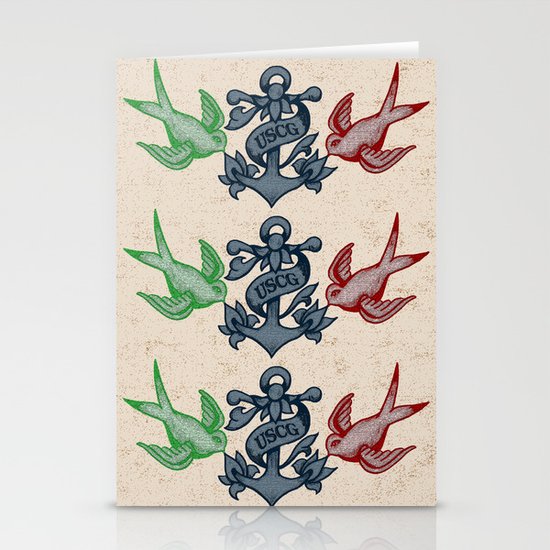 Swallows and Anchor Chest Piece (USCG Traditional Tattoo) Stationery Cards