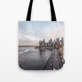 New York City Skyline and the Brooklyn Bridge | Panoramic Travel Photography in NYC Tote Bag