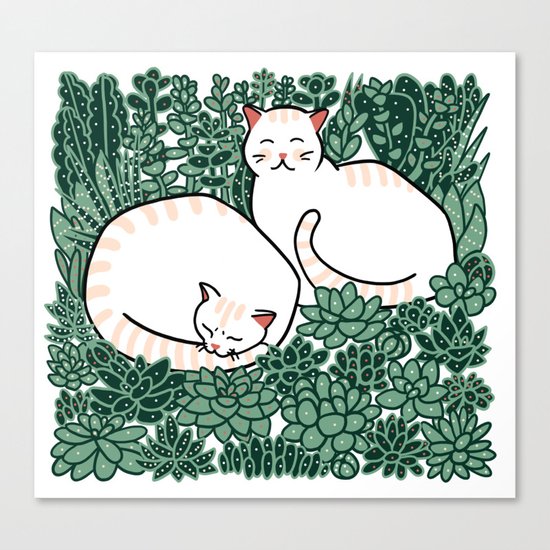 Cats in a succulent garden Canvas Print