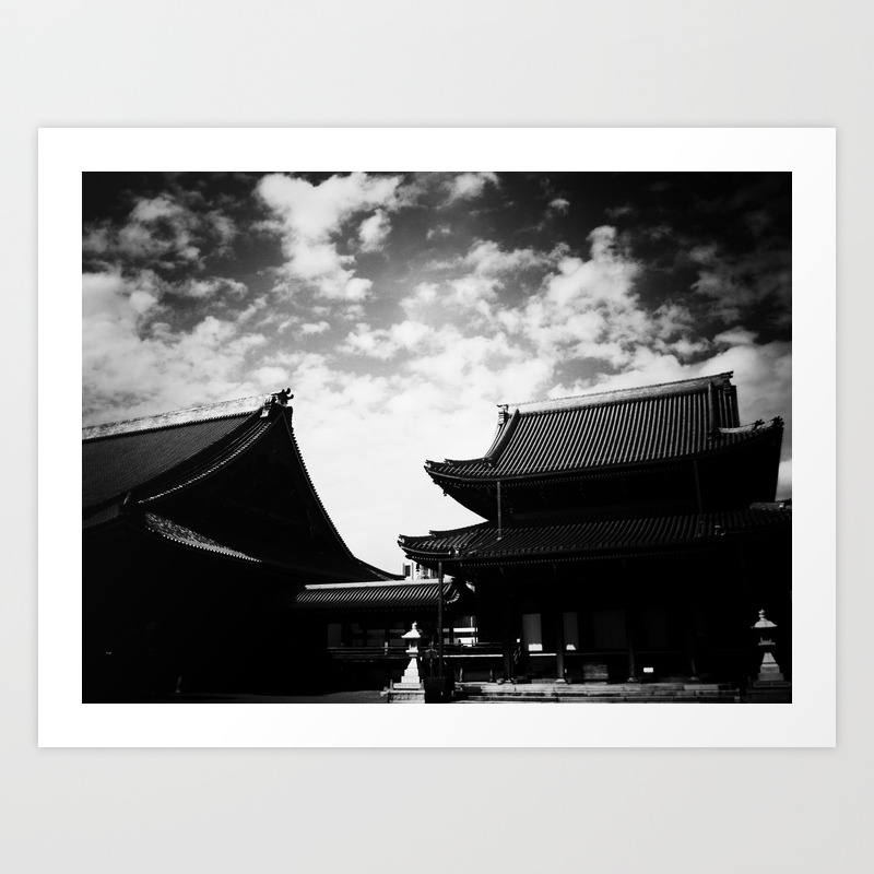 Buddhist temples kyoto japan high contrast black and white photography art print