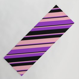 [ Thumbnail: Light Pink, Dark Orchid, and Black Colored Lines/Stripes Pattern Yoga Mat ]