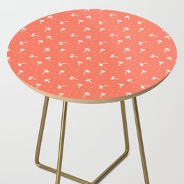 Coral And White Doodle Palm Tree Pattern Side Table