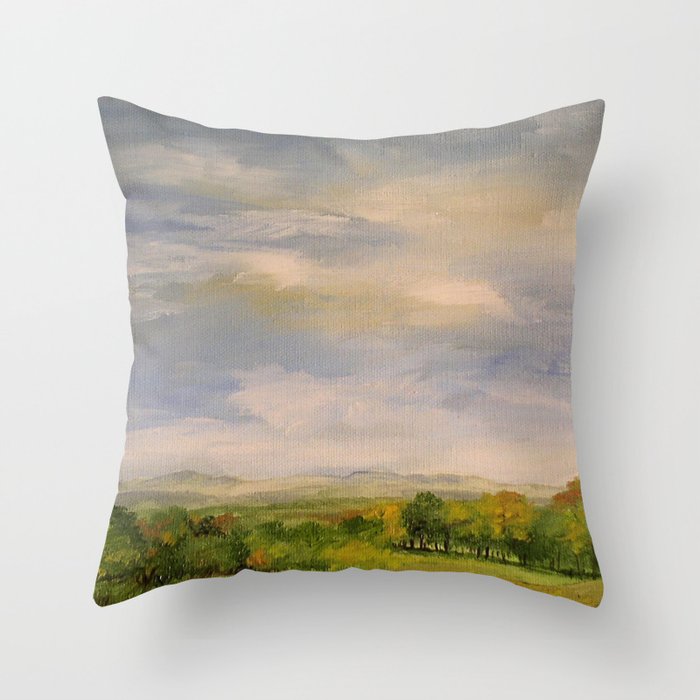 Scenic Autumn Late Afternoon in Vermont Nature Art Landscape Oil Painting Throw Pillow