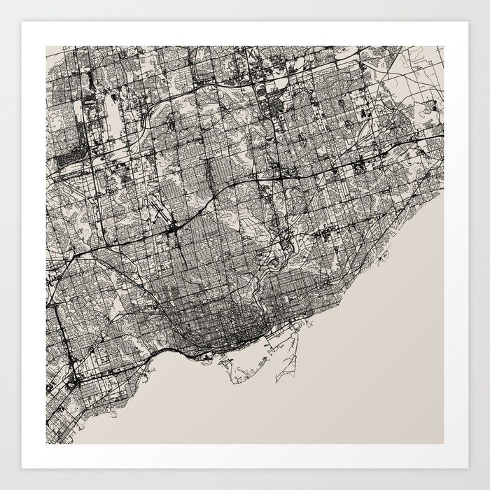 Toronto, Canada - Black and White Map of the city Art Print