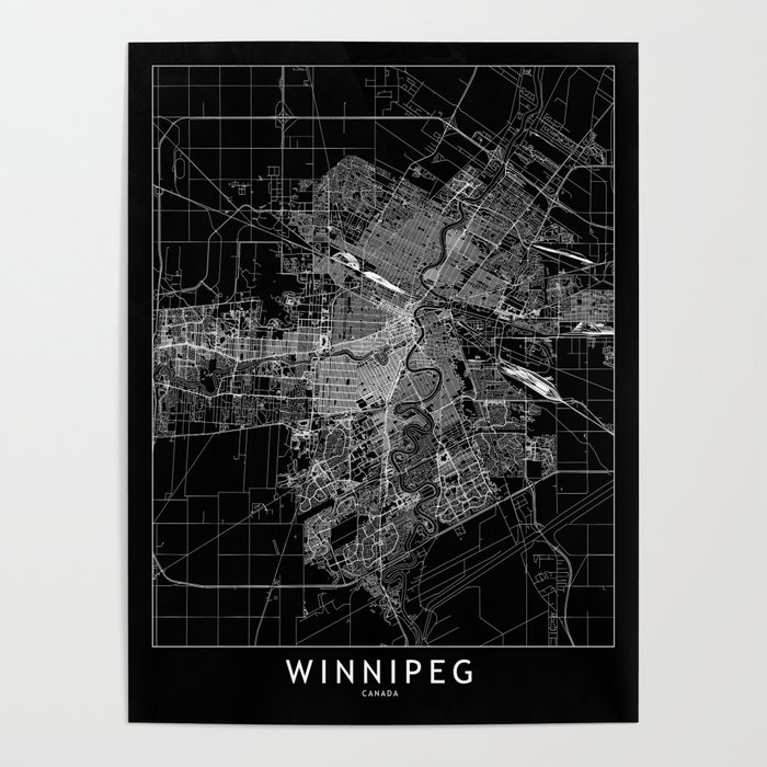 Winnipeg Black Map Poster