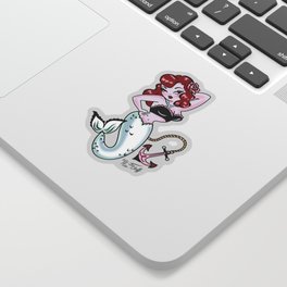 Molly Mermaid vintage pinup inspired nautical tattoo Sticker