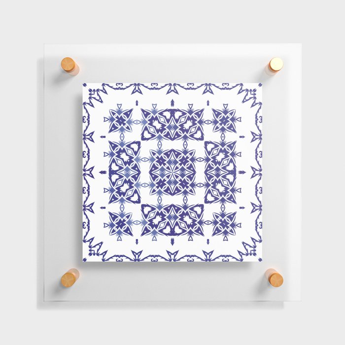 Ceramic tiles azulejo portugal. Vintage seamless pattern watercolor. Creative design. Blue ethnic background.  Floating Acrylic Print