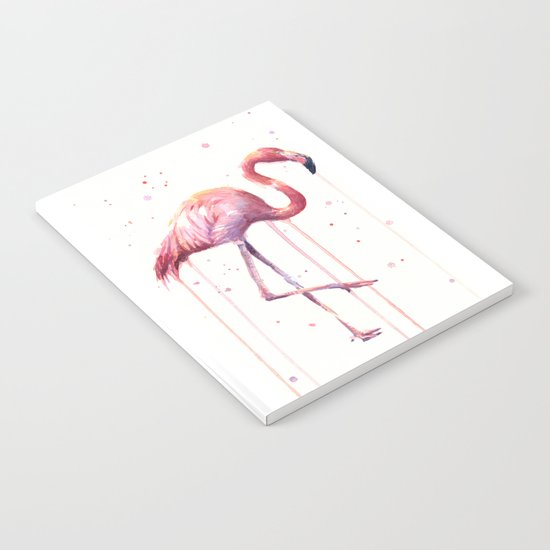 Pink Flamingo Portrait Watercolor Animals Birds | Facing Right Notebook