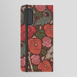 Vintage Botanical Red Pink Forest Green Garden Floral Roses Android Wallet Case