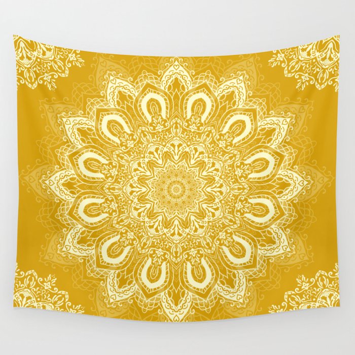 Boho Mustard Yellow Mandala Flower Wall Tapestry