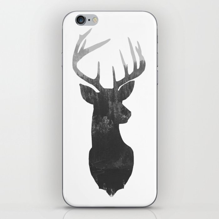 Deer Head With Trendy Double Exposure Silhouette Iphone Skin By