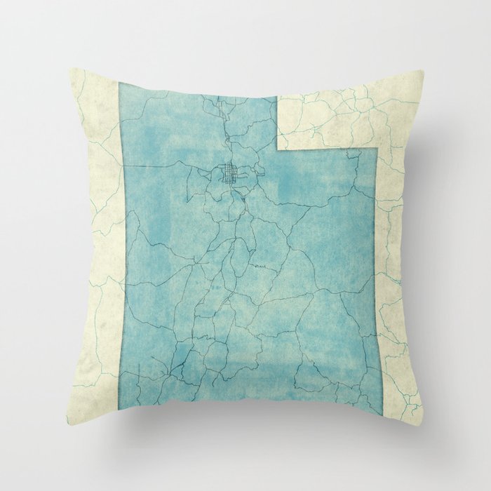 Utah State Map Blue Vintage Throw Pillow