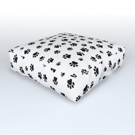 Abstract black and white paw print pattern with dots Outdoor Floor Cushion