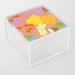 Retro Modern Fruits And Vegetables Red Dots Acrylic Box