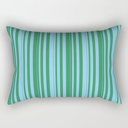 [ Thumbnail: Sea Green and Sky Blue Colored Stripes/Lines Pattern Rectangular Pillow ]
