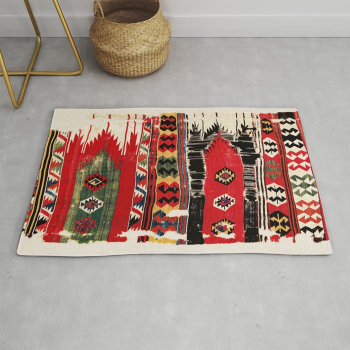 Aksaray Antique Turkish Cappadocian Kilim Rug Fragment Print Rug By Vickybragomitchell Society6