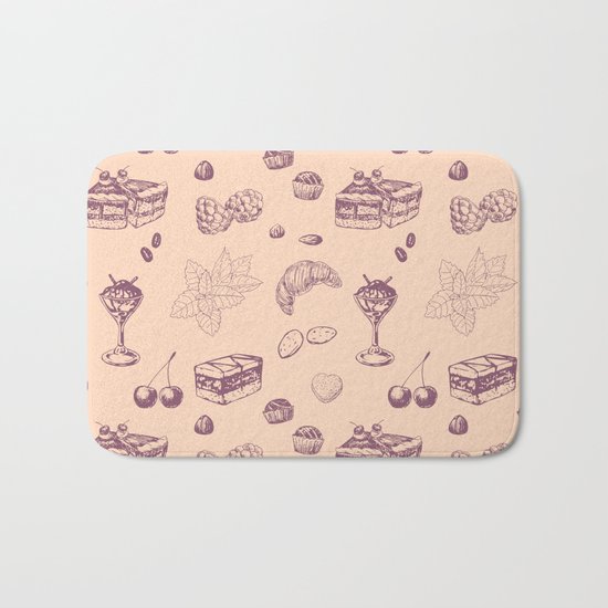 Sweet pattern with various desserts. Bath Mat