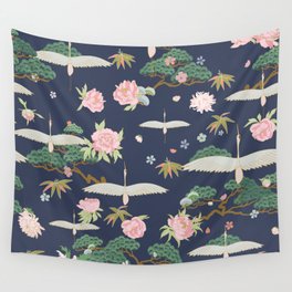 Japanese Crane Tropical Exotic Flower Pattern Wall Tapestry