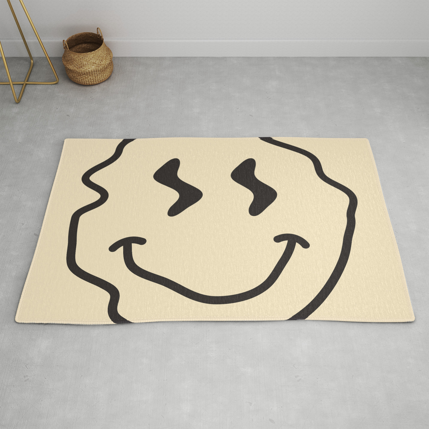 Wonky Smiley Face Black And Cream Rug, Black And Cream Rugs