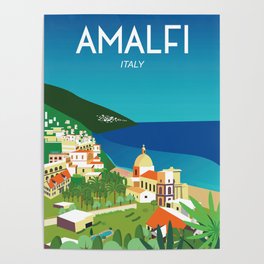 Amalfi Italy vintage travel poster city Poster