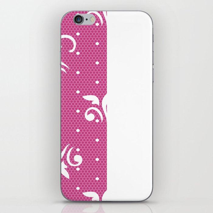White Floral Curls Lace Vertical Split on Fuchsia Pink iPhone Skin