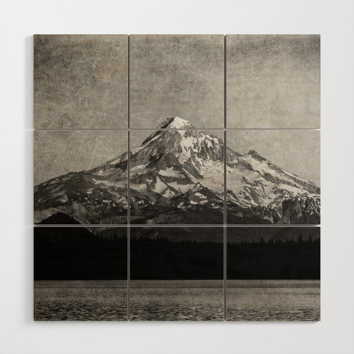Mt Hood Black and White Vintage Nature Photography Wood Wall Art