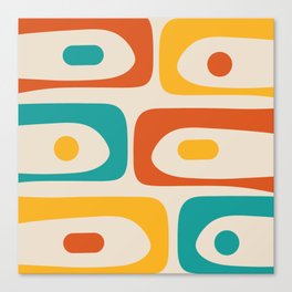 Mid Century Modern Piquet Abstract Pattern in Orange, Mustard Yellow, Turquoise Teal, and Cream Canvas Print
