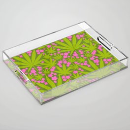 Retro Modern Cannabis And Flowers Pink And Green Acrylic Tray