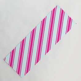 [ Thumbnail: Light Cyan and Deep Pink Colored Stripes/Lines Pattern Yoga Mat ]
