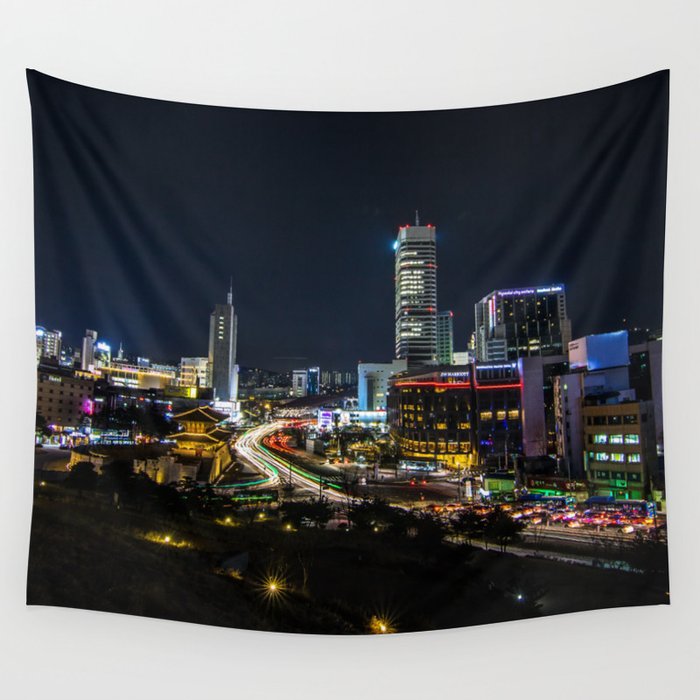 South Korea Photography - Beautiful Lights In A South Korean City Wall Tapestry