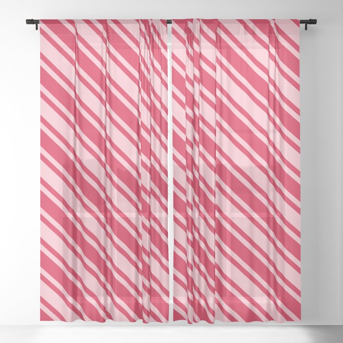 Pink and Crimson Colored Lined/Striped Pattern Sheer Curtain