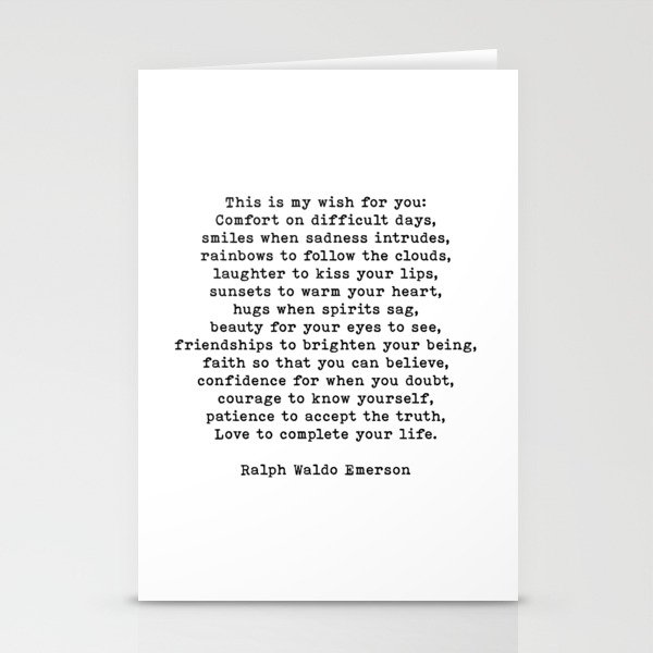 Ralph Waldo Emerson Quote, This Is My Wish For You, Motivational Quote, Stationery Cards