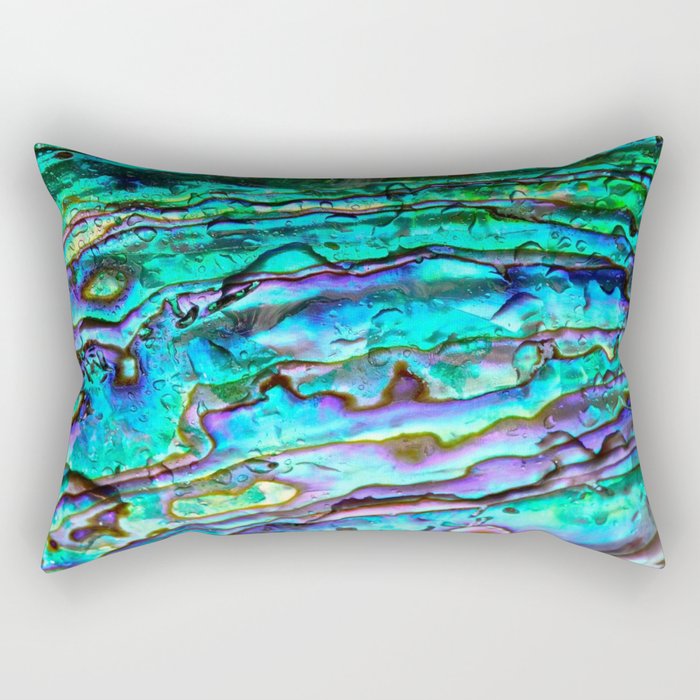 Glowing Aqua Abalone Shell Mother of Pearl Rectangular Pillow