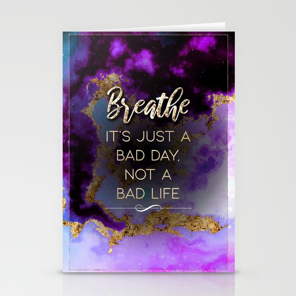 Breathe Rainbow Gold Quote Motivational Art Stationery Cards