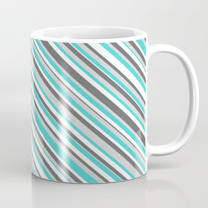 Dim Grey, Light Grey, Turquoise & Mint Cream Colored Striped Pattern Coffee Mug