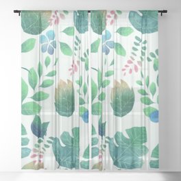 Green Flowers Sheer Curtain