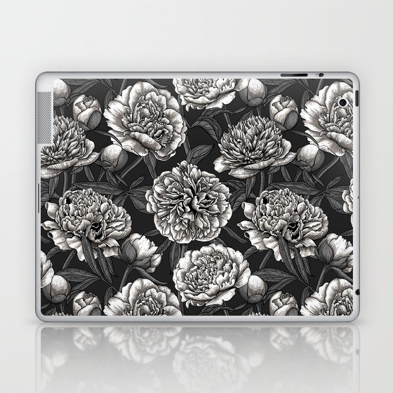 White peony flowers on dark gray Laptop & iPad Skin