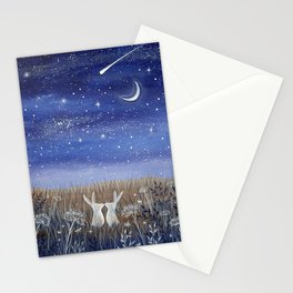 Hares and the Crescent Moon Stationery Card
